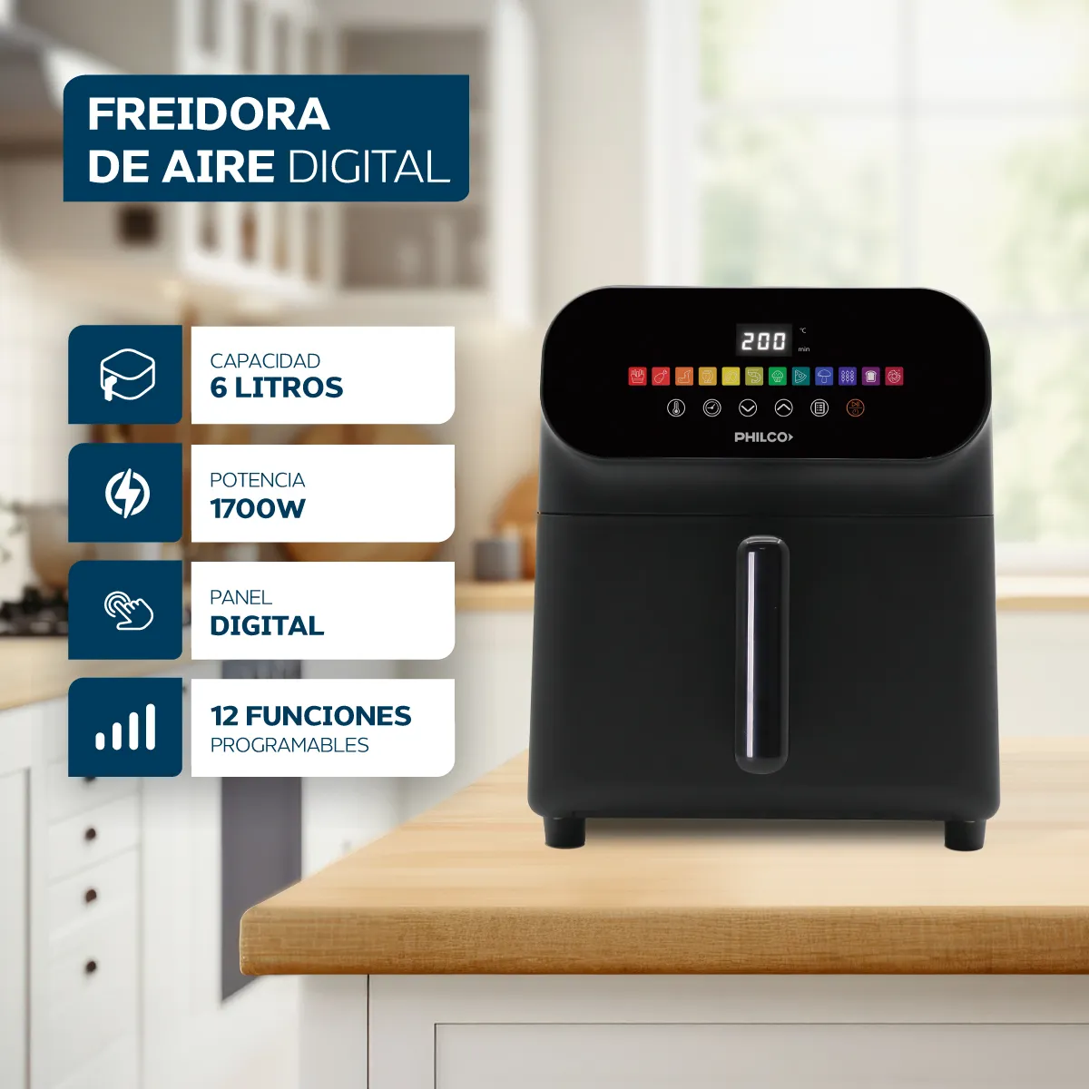 Freidora de Aire Philco FR256PH 6L 1700W Negra