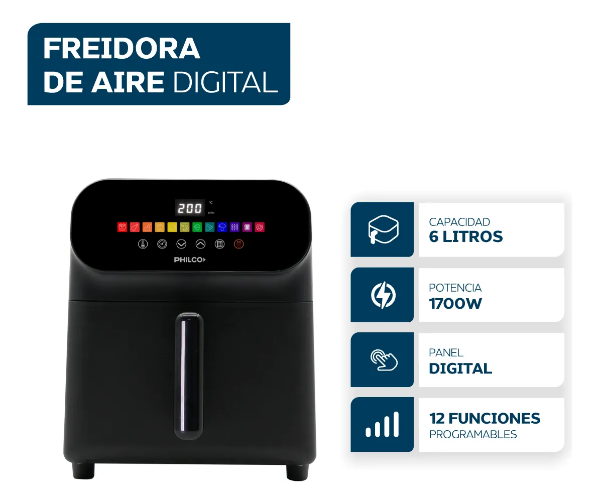 Freidora de Aire Philco FR256PH 6L 1700W Negra